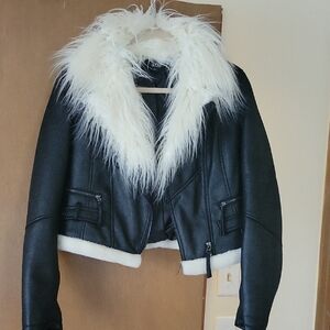 Women's Black and White Faux Fur Jacket